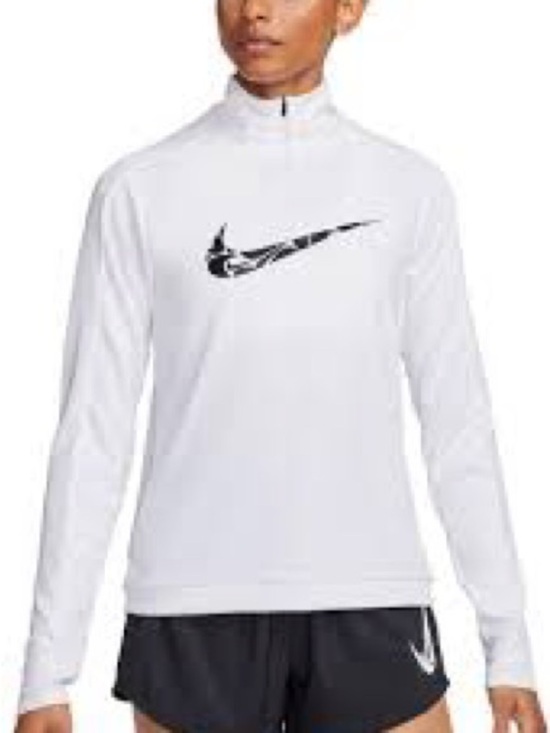 Nike Tops - Nike White Women's Long-Sleeve Quarter-Zip Top with Black 818 Swoosh